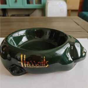 Preowned~Harrods Knightsbridge Green and Gold Ceramic Cat Dish